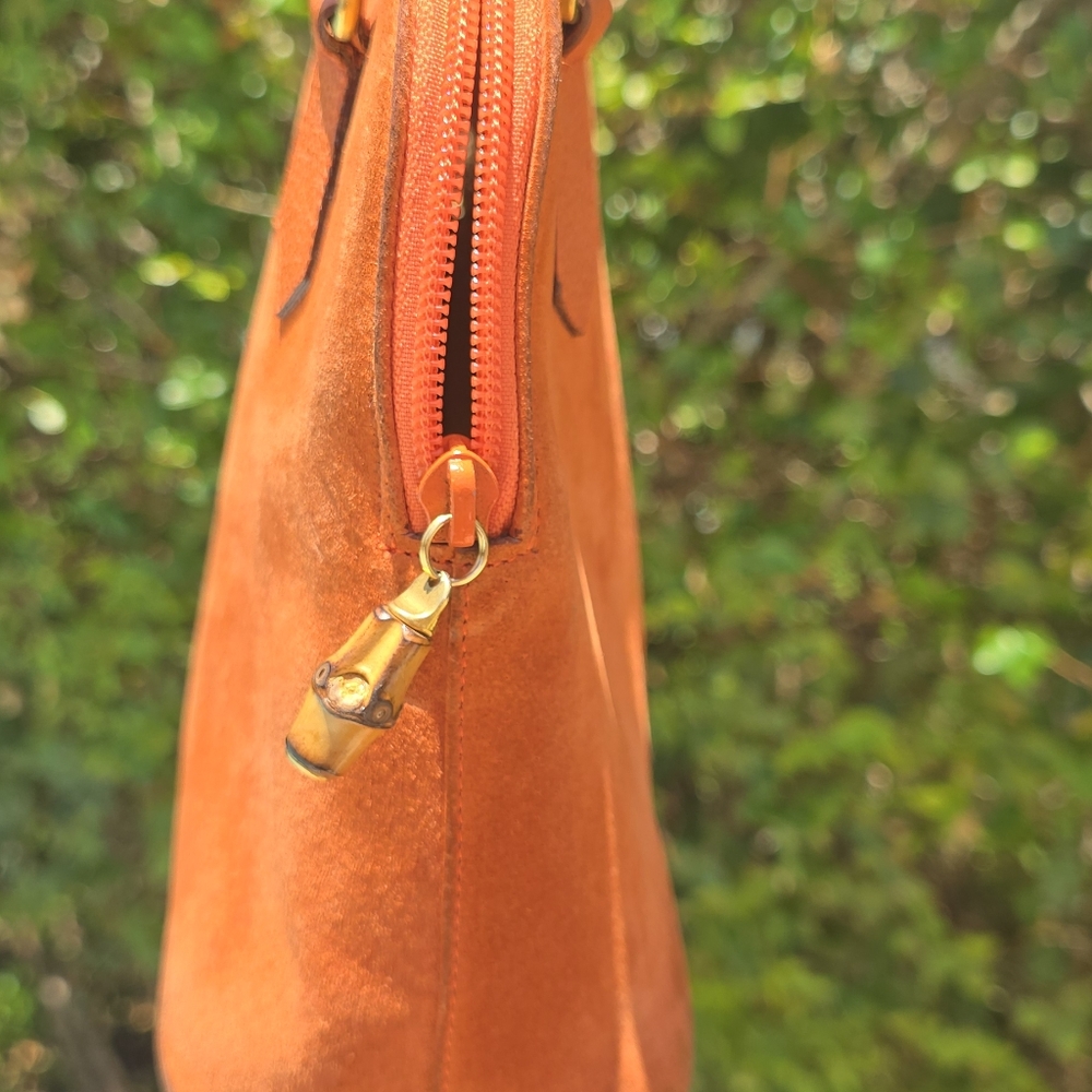 GUCCI Authentic  Bamboo  Suede ORANGE  Purse Satchel Handbag Designer - Picture 4 of 16